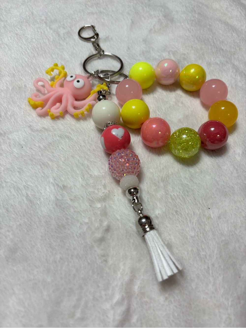 Cute Octopus Beaded Keychain Bracelet - Pink & Yellow